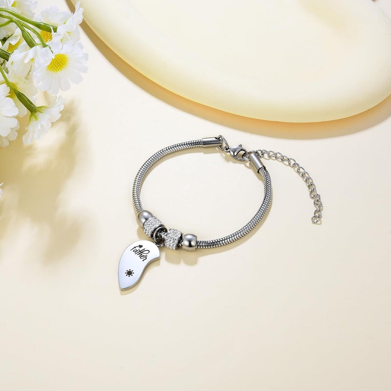Yonhon Father Daughter Necklace for 2, Father Daughter Matching Bracelet Set for 2 - Image 2